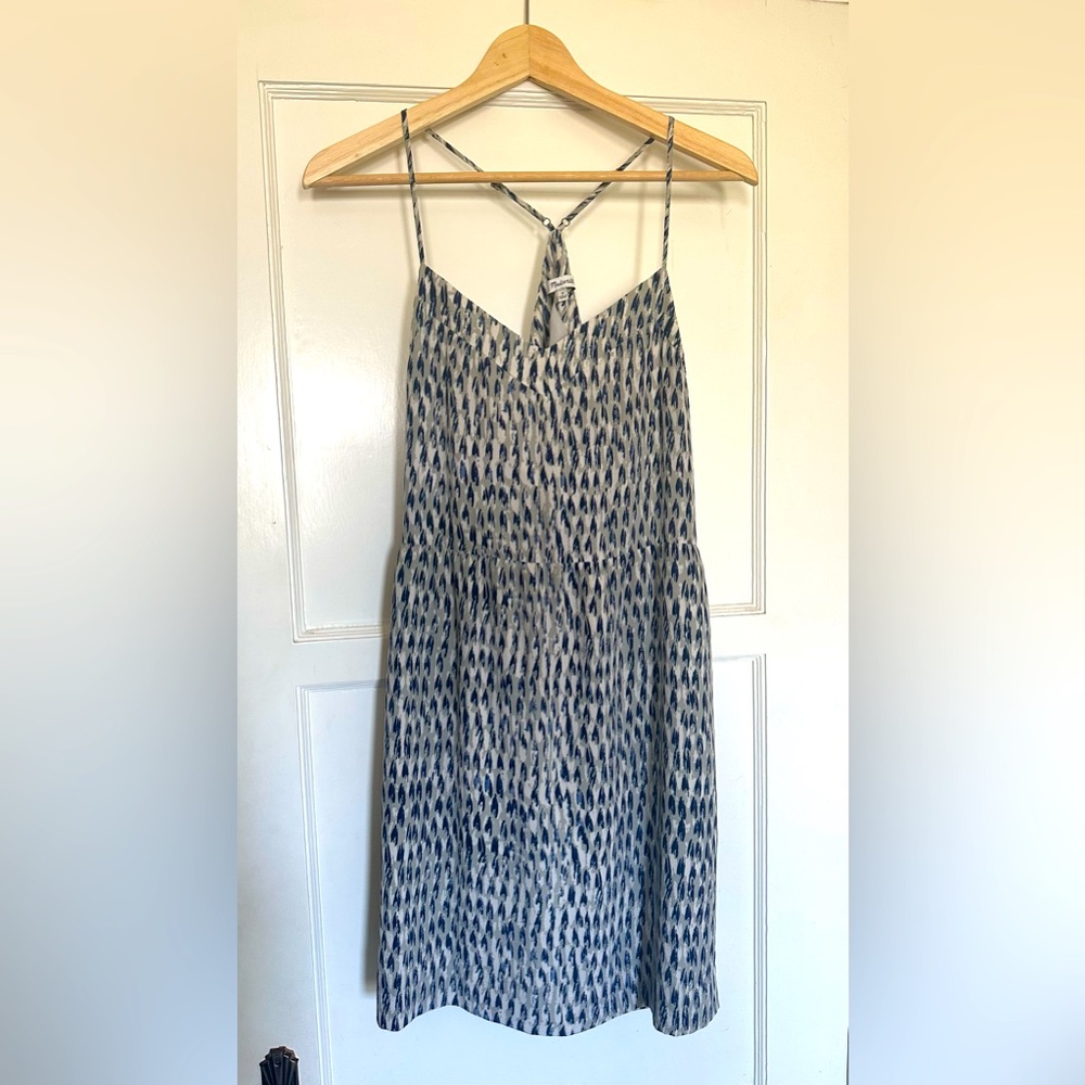 Madewell Silk Gray & Navy Brushstroke Slip Dress